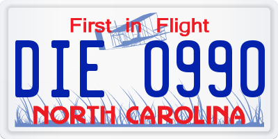 NC license plate DIE0990