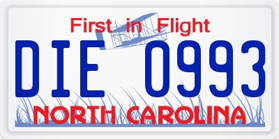 NC license plate DIE0993