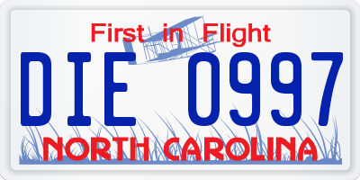 NC license plate DIE0997