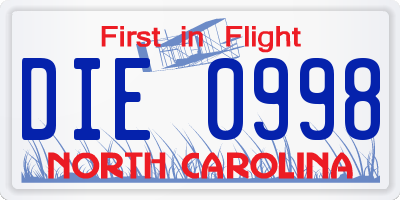 NC license plate DIE0998