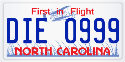 NC license plate DIE0999