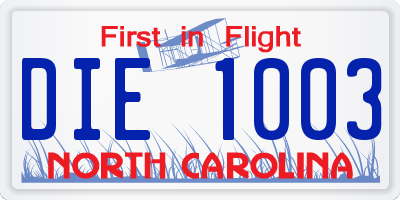 NC license plate DIE1003