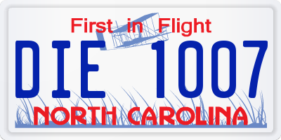 NC license plate DIE1007