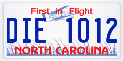 NC license plate DIE1012
