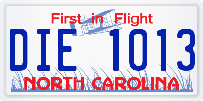 NC license plate DIE1013