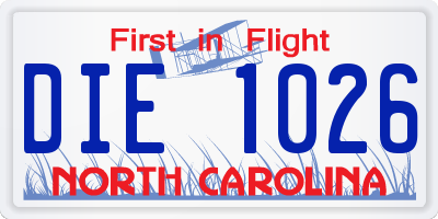 NC license plate DIE1026