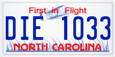 NC license plate DIE1033