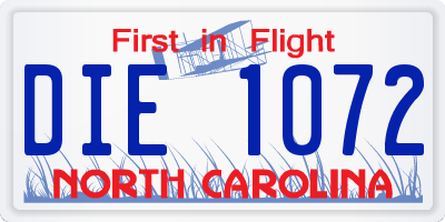 NC license plate DIE1072