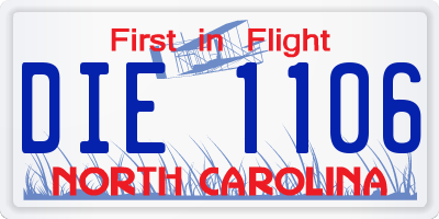 NC license plate DIE1106