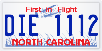 NC license plate DIE1112