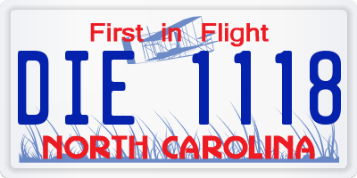 NC license plate DIE1118