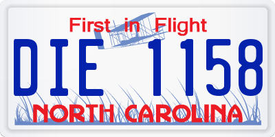 NC license plate DIE1158