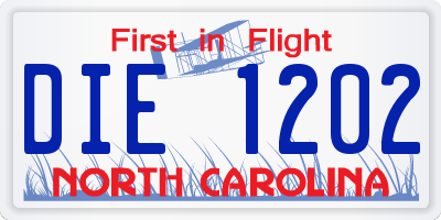NC license plate DIE1202