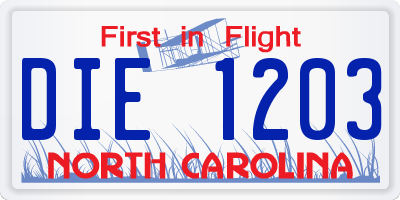 NC license plate DIE1203