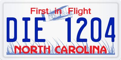 NC license plate DIE1204