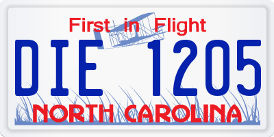 NC license plate DIE1205