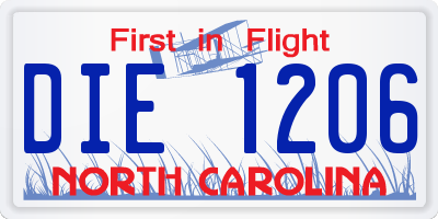 NC license plate DIE1206