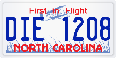 NC license plate DIE1208