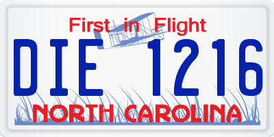 NC license plate DIE1216