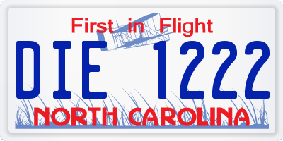 NC license plate DIE1222