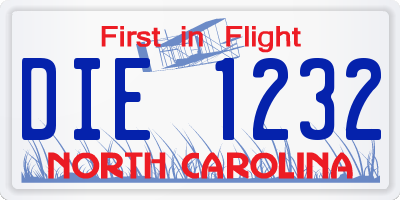 NC license plate DIE1232