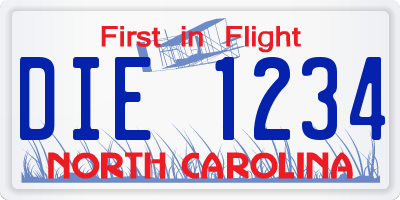 NC license plate DIE1234
