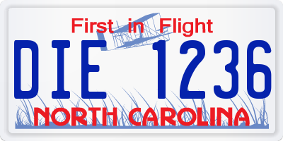 NC license plate DIE1236