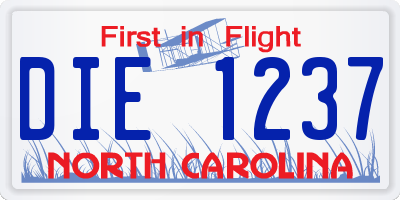 NC license plate DIE1237