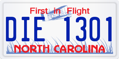 NC license plate DIE1301