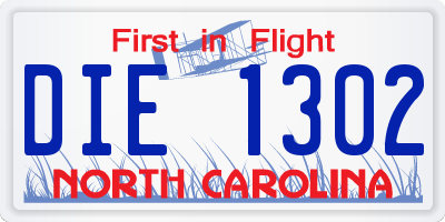 NC license plate DIE1302