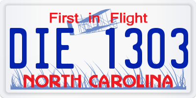 NC license plate DIE1303