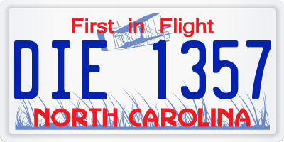 NC license plate DIE1357