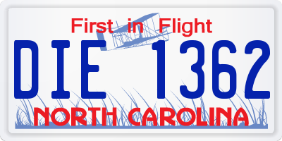 NC license plate DIE1362