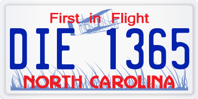 NC license plate DIE1365