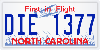 NC license plate DIE1377