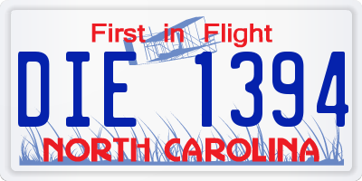 NC license plate DIE1394
