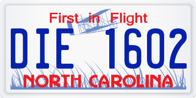 NC license plate DIE1602