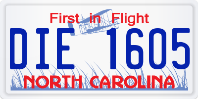 NC license plate DIE1605