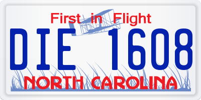 NC license plate DIE1608