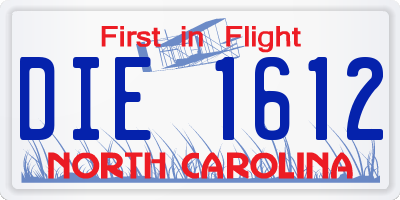 NC license plate DIE1612