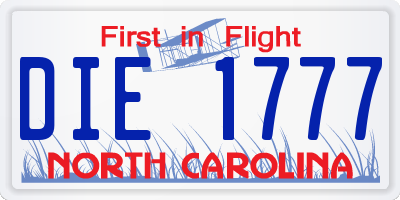 NC license plate DIE1777