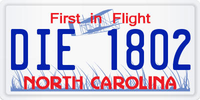 NC license plate DIE1802