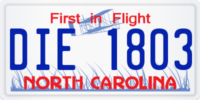NC license plate DIE1803