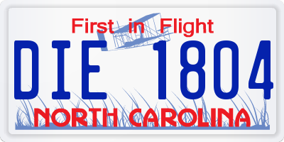 NC license plate DIE1804