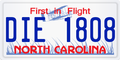 NC license plate DIE1808
