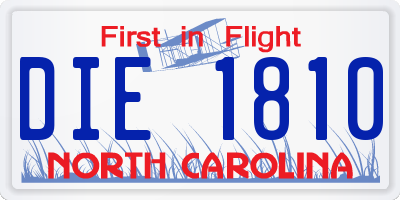 NC license plate DIE1810