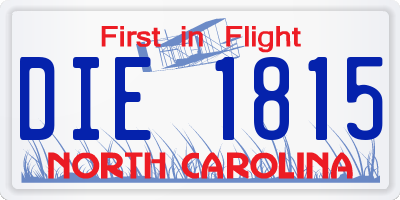 NC license plate DIE1815