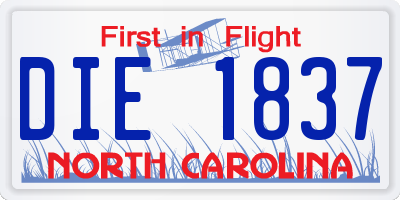 NC license plate DIE1837