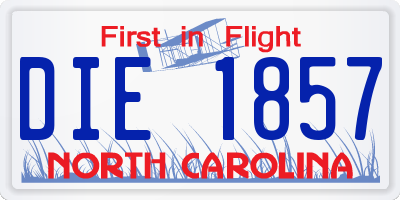 NC license plate DIE1857
