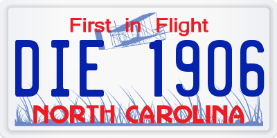 NC license plate DIE1906